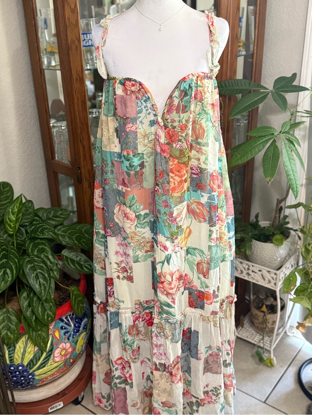 Anthropologie Chiffon Shift Patchwork Midi  Dress